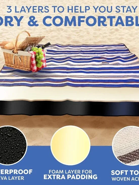 Extra Large Waterproof Picnic Blanket 60" x 60" - Stylish & Soft for Outdoors - Picture 2 of 8